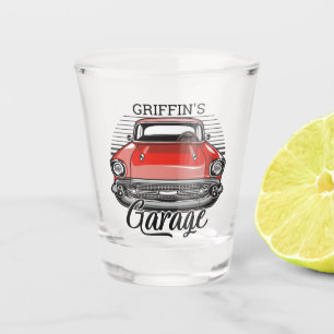 Personalised NAME Retro Red Classic Car Garage Shot Glass