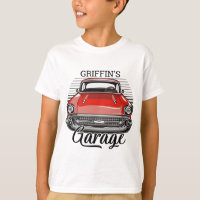 Personalised NAME Retro Red Classic Car Garage