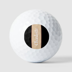 Personalised Name Retro Stripe Beige Black Golf Balls