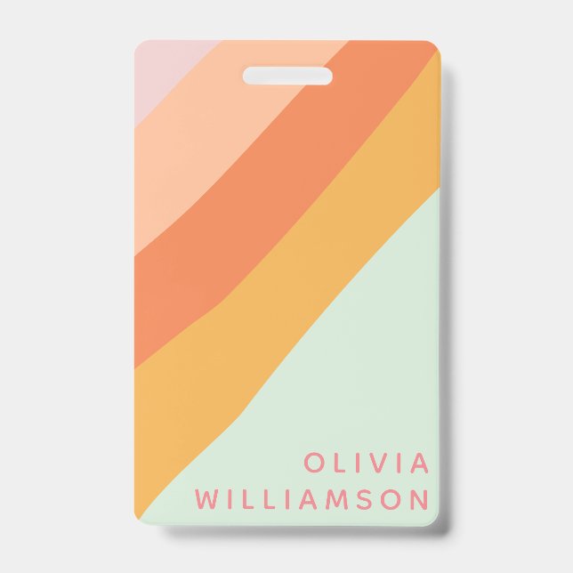 Personalised Name Retro Stripes Pastel Mint Peach ID Badge (Front)