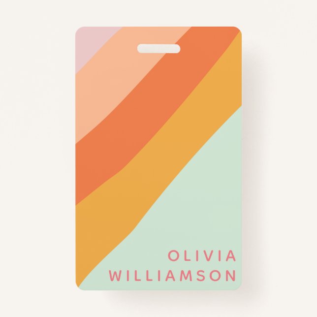 Personalised Name Retro Stripes Pastel Mint Peach ID Badge (Front)