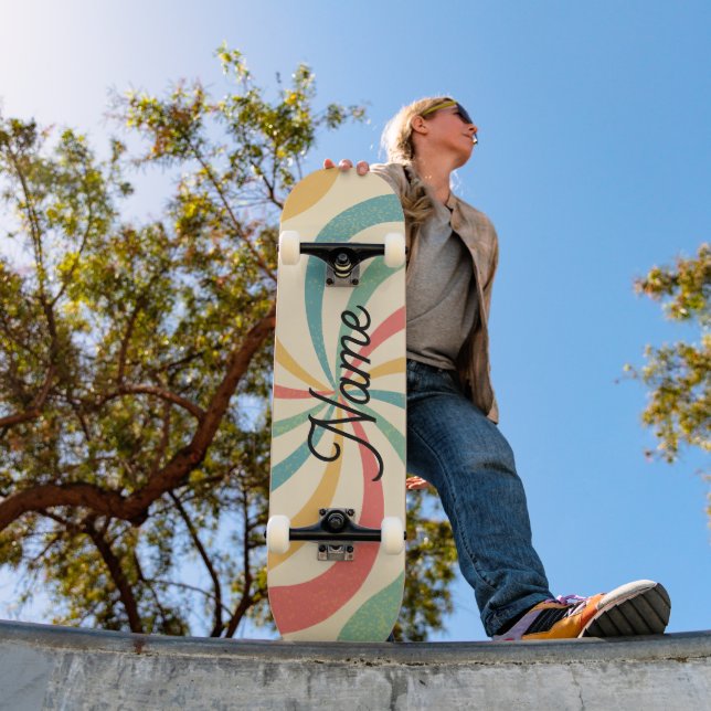 Personalised Name Retro Stripes Typography Skateboard (Outdoor 1)