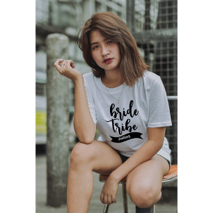 Personalised Name Ribbon Modern Script Bride Tribe T-Shirt