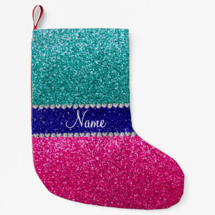Personalised name robin egg blue hot pink glitter small christmas stocking