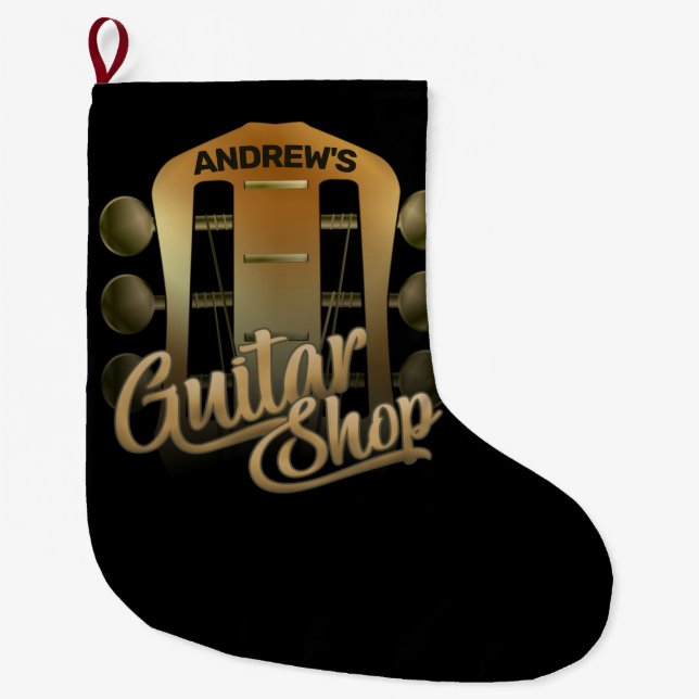 Personalised NAME Rock Music Guitar Shop Musician Large Christmas Stocking (Front)