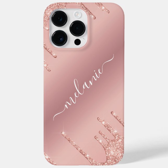 Personalised Name Rose Gold Blush Glitter Drips Case-Mate iPhone Case (Back)