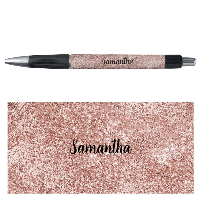 Personalised Name Rose Gold Blush Pink Glitter (Personalized Name Rose Gold Blush Pink Glitter Pen)