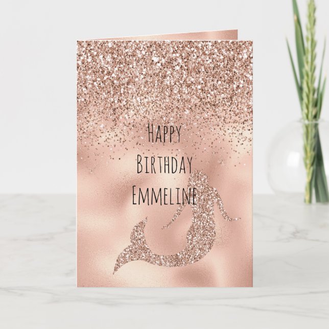 Personalised Name Rose Gold Glitter Mermaid   Card (Front)
