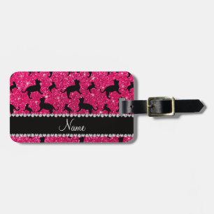 Personalised name rose pink glitter cats luggage tag