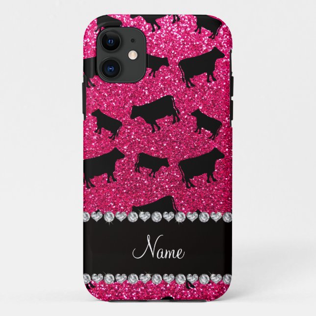 Personalised name rose pink glitter cows Case-Mate iPhone case (Back)