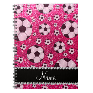 Personalised name rose pink glitter soccer spiral notebook