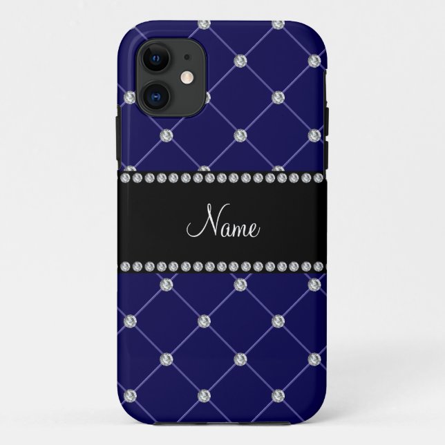 Personalised name royal blue diamonds tuft Case-Mate iPhone case (Back)