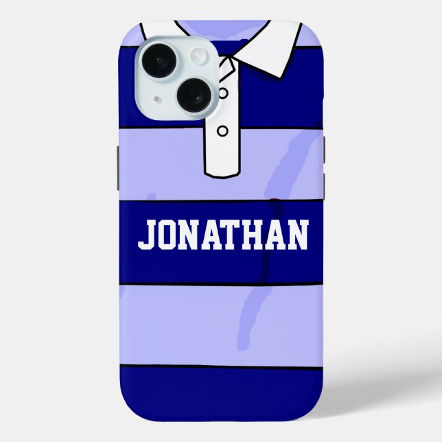 personalised name rugby jersey blue hoops Case-Mate iPhone case (Back)