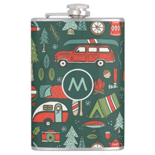 Personalised Name Rustic Christmas Camping Hip Flask