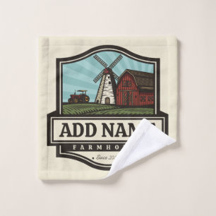 Personalised NAME Rustic Farmhouse Old Windmill Bath Towel Set