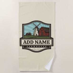 Personalised NAME Rustic Farmhouse Old Windmill Beach Towel
