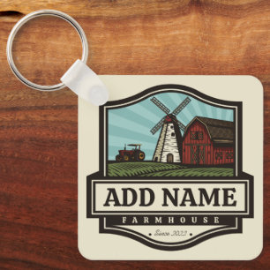Personalised NAME Rustic Farmhouse Old Windmill Key Ring