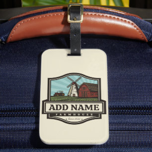 Personalised NAME Rustic Farmhouse Old Windmill Luggage Tag