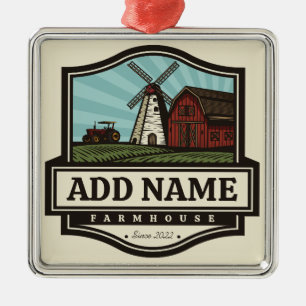 Personalised NAME Rustic Farmhouse Old Windmill  Metal Tree Decoration
