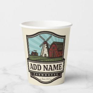 Personalised NAME Rustic Farmhouse Old Windmill Paper Cups