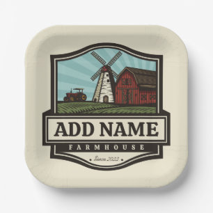 Personalised NAME Rustic Farmhouse Old Windmill Paper Plate