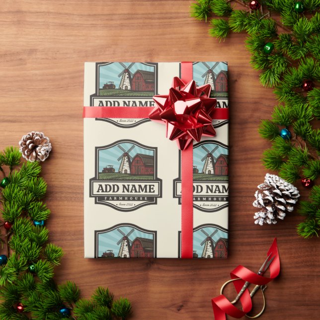 Personalised NAME Rustic Farmhouse Old Windmill  Wrapping Paper (Holiday Gift)