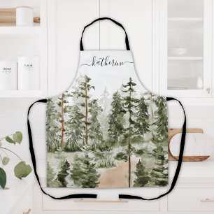 Personalised Name Rustic Green Pine Forest Pinery Apron