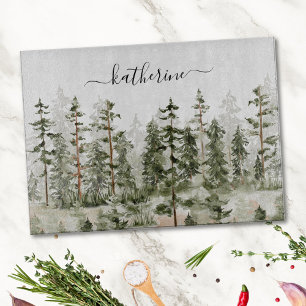 Personalised Name Rustic Green Pine Forest Pinery Cutting Board