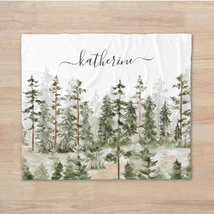 Personalised Name Rustic Green Pine Forest Pinery Fleece Blanket