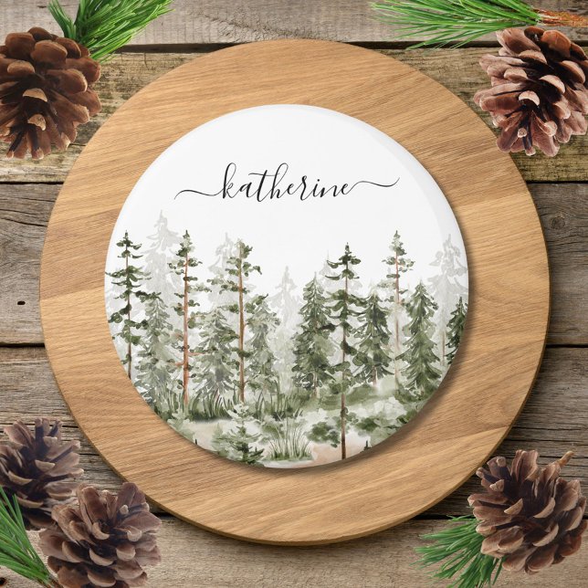 Personalised Name Rustic Green Pine Forest Pinery Magnet (Close up)
