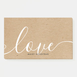 Personalised Name Rustic Kraft Script Love Post-it Notes