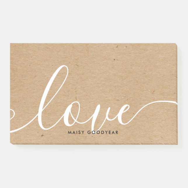 Personalised Name Rustic Kraft Script Love Post-it Notes (Front)