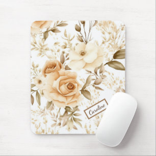 Personalised Name Rustic Modern Boho Roses Neutral Mouse Pad