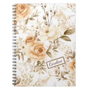 Personalised Name Rustic Modern Boho Roses Neutral Notebook