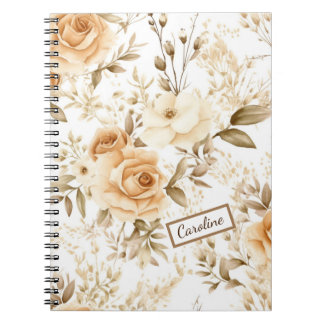 Personalised Name Rustic Modern Boho Roses Neutral Notebook