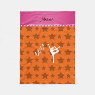 Personalised name rythmic gymnast orange stars fleece blanket
