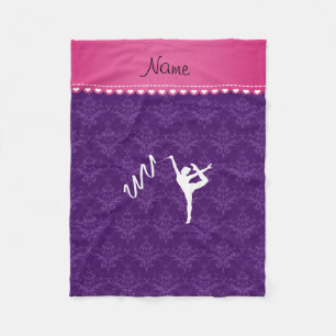 Personalised name rythmic gymnast purple damask fleece blanket