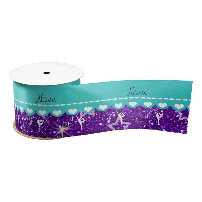 Personalised name rythmic gymnast purple glitter satin ribbon (Spool)