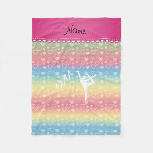 Personalised name rythmic gymnast rainbow hearts fleece blanket