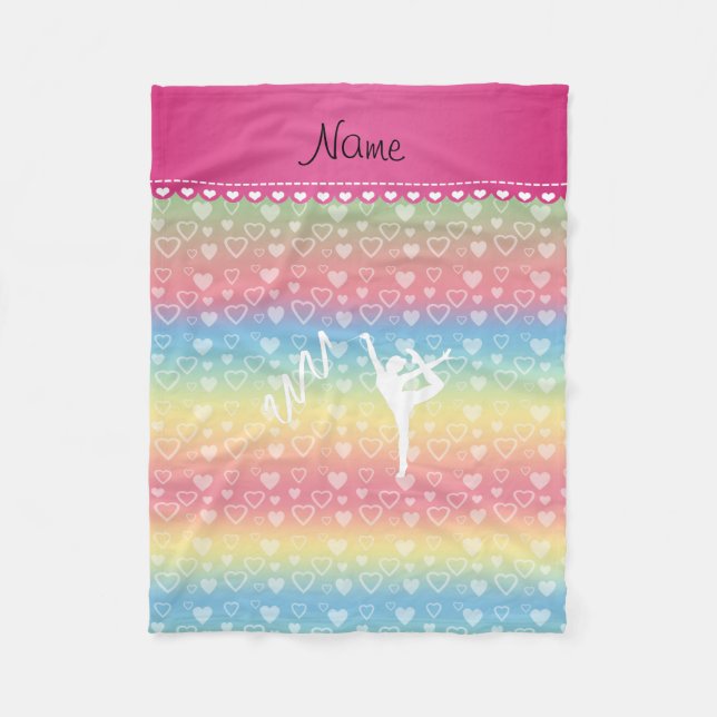 Personalised name rythmic gymnast rainbow hearts fleece blanket (Front)