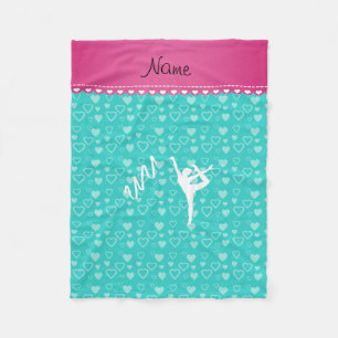 Personalised name rythmic gymnast turquoise hearts fleece blanket