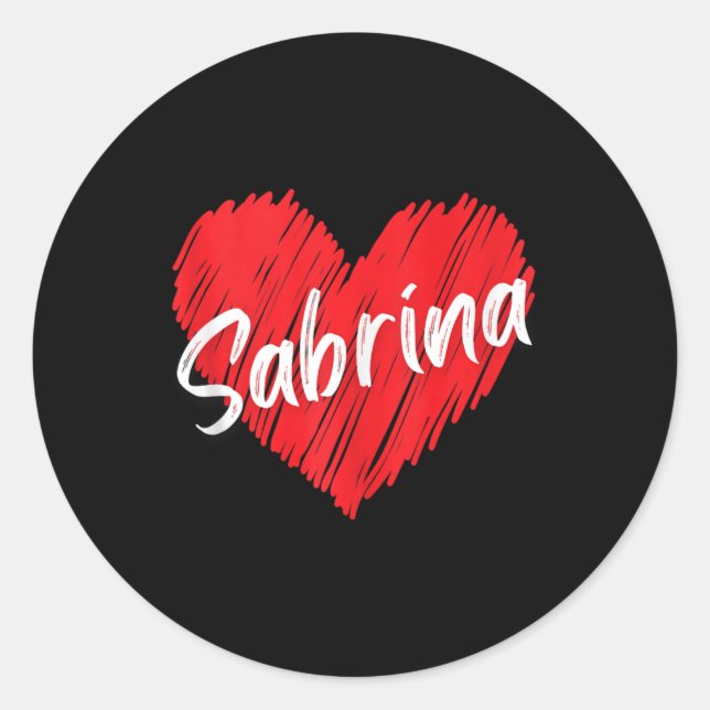 Personalised Name Sabrina I Love Sabrina Heart Vin Classic Round Sticker (Front)