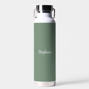 Personalised name Sage Green Script Wedding Water Bottle