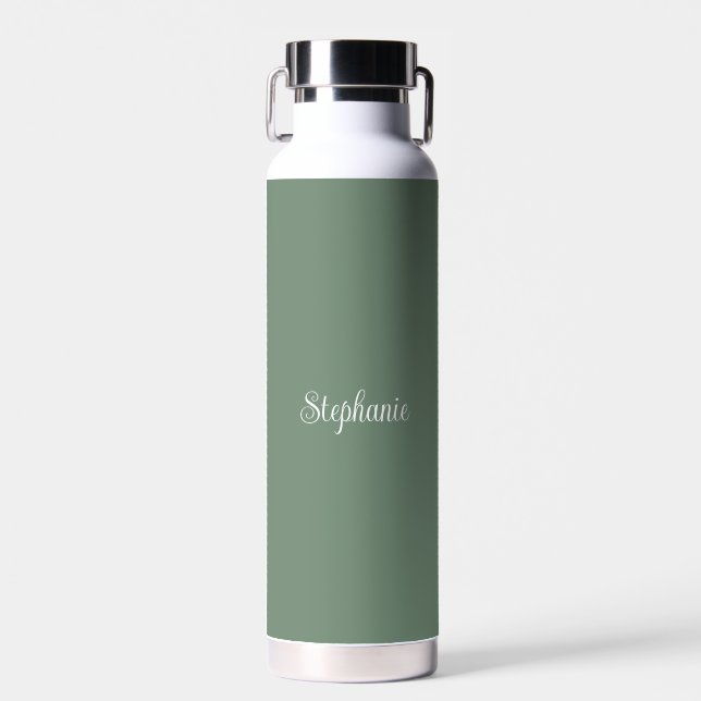 Personalised name Sage Green Script Wedding Water  Water Bottle (Front)