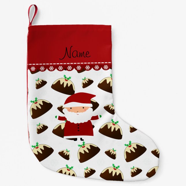Personalised name santa christmas pudding small christmas stocking (Front)