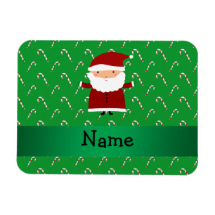 Personalised name santa green candy canes magnet