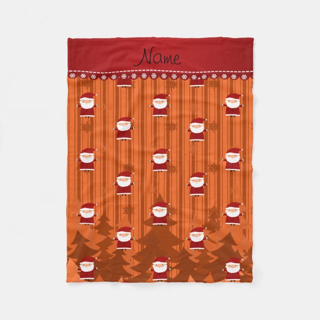 Personalised name santa orange snowflakes trees fleece blanket (Front)