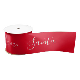 Personalised Name Santa Script Holiday Modern Red Satin Ribbon