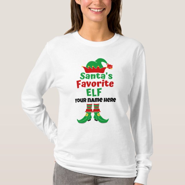 Personalised Name Santa's Favourite Elf  T-Shirt (Front)