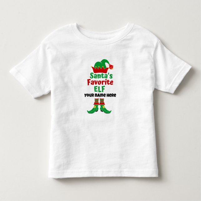 Personalised Name Santa's Favourite Elf   Toddler T-Shirt (Front)